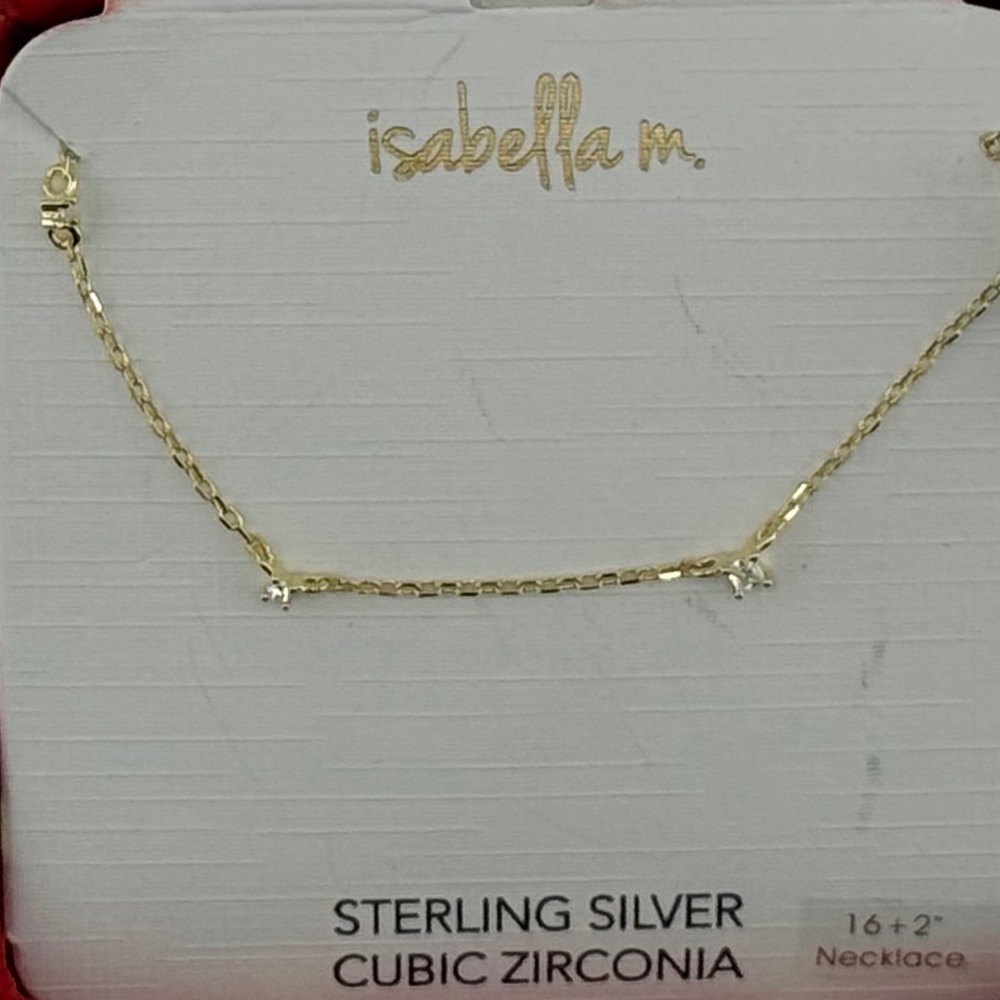 Isabella M Sterling Silver Cubic Zirconia Gold Tone Necklace 16+2 inch NWT